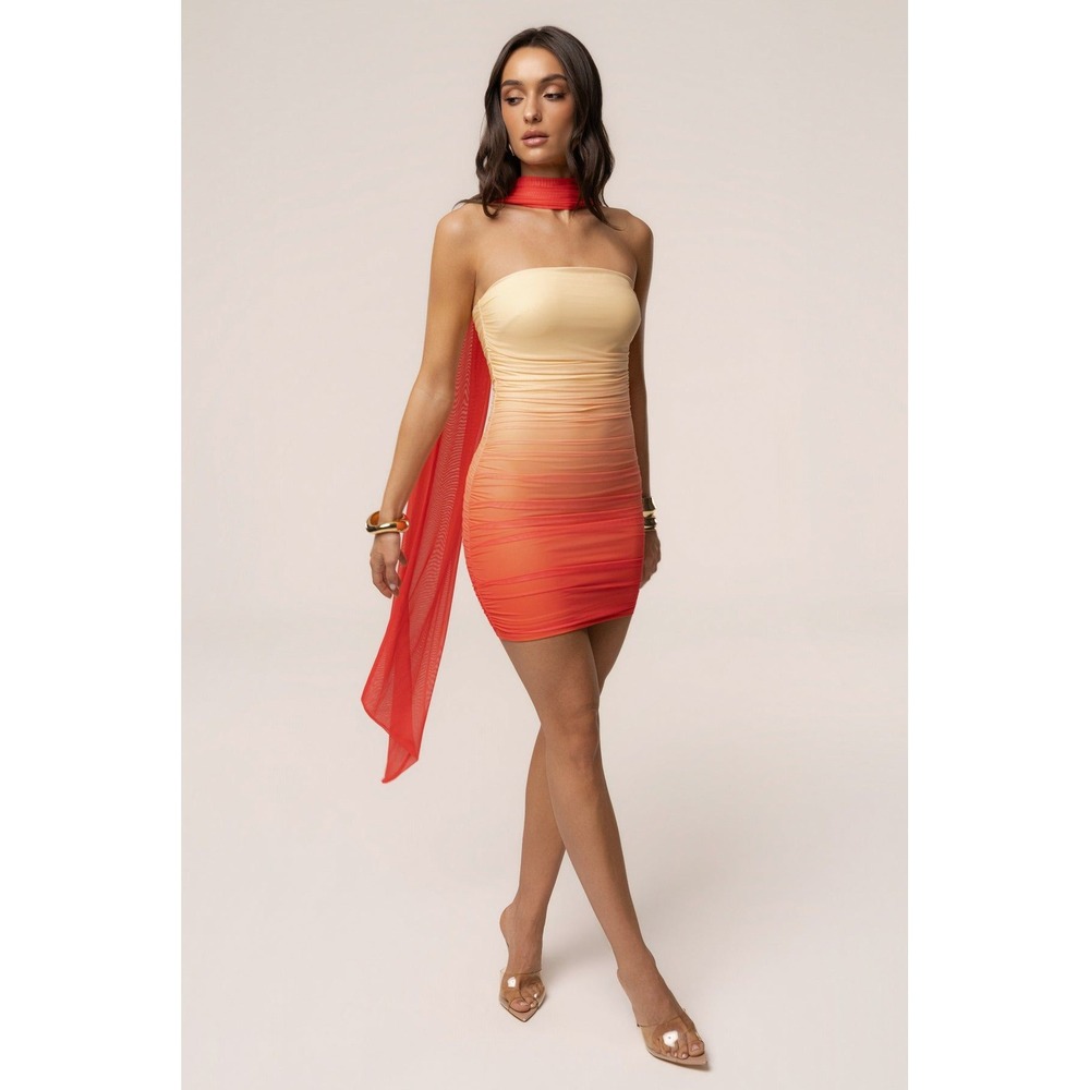 NWT JLUXLABEL Orange Romance Scarf Bodycon Mini Dress Orange Small